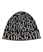 GIANNI VERSACEジャンニ・ヴェルサーチ）の古着「ALLOVER RIBBED KNIT Beanie　ビーニー　ニット帽」｜ブラック