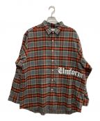 uniform experimentユニフォームエクスペリメント）の古着「FLANNEL CHECK GOTHIC LOGO BAGGY SHIRT/フランネルチェックシャツ/UE-232003」｜グレー×レッド