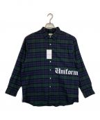 uniform experimentユニフォームエクスペリメント）の古着「FLANNEL CHECK GOTHIC LOGO BAGGY SHIRT」｜グリーン