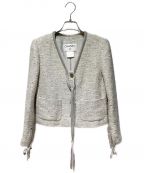 CHANELシャネル）の古着「Coco Button No Collar Tweed Jacket（ココボタンノーカラーツイードジャケット）」｜ライトグレー