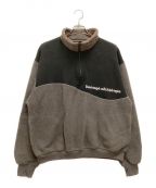 Diaspora Skateboardsディアスポラスケートボードズ）の古着「Long Letter Half Zip Sweatshirt / ロングレター ハーフジップスウェット　ボア　刺繍」｜ブラウン×ブラック