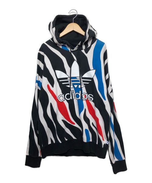 adidas（アディダス）adidas (アディダス) プルオーバーゼブラパーカー ブラック×ホワイト×レッド サイズ:Lの古着・服飾アイテム