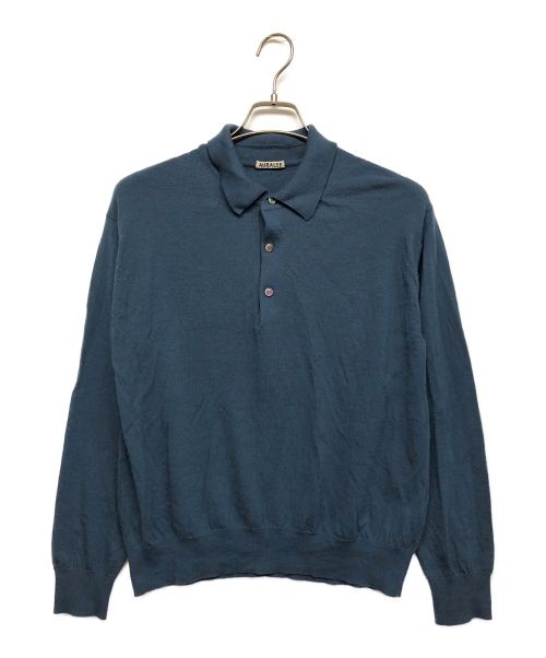 AURALEE（オーラリー）AURALEE (オーラリー) WOOL CASHMERE HIGH GAUGE KNIT POLO ブルー サイズ:Lの古着・服飾アイテム