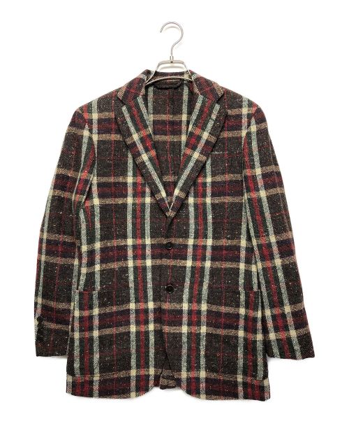 BEAMS F（ビームスエフ）BEAMS F (ビームスエフ) 3ボタンチェックジャケット レッド×ブラウン サイズ:46の古着・服飾アイテム