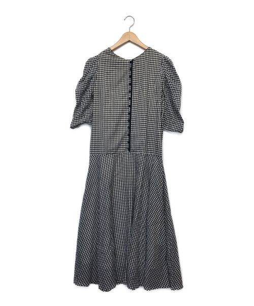 AMeLIE（アメリ）AMeLIE (アメリ) EDI GINGHAM CHECK 2WAY PUFF SLEEVE DRESS ブラック×ホワイト サイズ:Sの古着・服飾アイテム