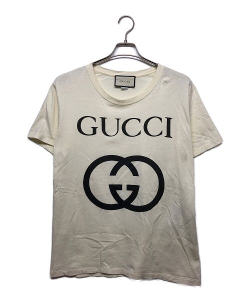 GUCCI（グッチ）GUCCI (グッチ) インターロッキングコットンオーバーサイズTシャツ ベージュ サイズ:Sの古着・服飾アイテム