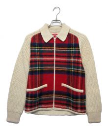 SUPREME（シュプリーム）の古着「Plaid Front zip Sweater」｜レッド×ベージュ