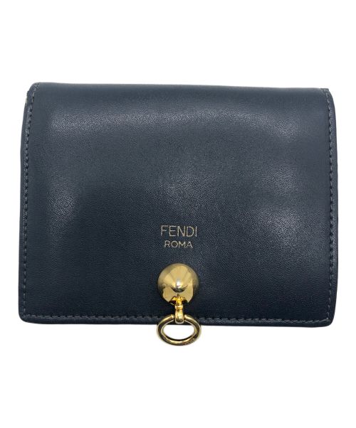 FENDI（フェンディ）FENDI (フェンディ) 2つ折り財布 ネイビー×ベージュの古着・服飾アイテム