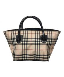 BURBERRY BLUE LABEL（バーバリーブルーレーベル）の古着「ノバチェック　ハンドバッグ」｜ブラック×ベージュ