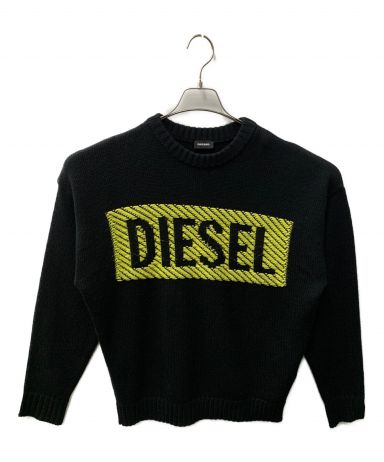 diesel ニット セーター デカロゴ 黒 蛍光 黄色-