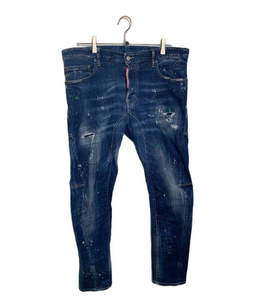 DSQUARED2（ディースクエアード）DSQUARED2 (ディースクエアード) Tidy Biker Jean ペイント加工デニムパンツ インディゴ サイズ:52の古着・服飾アイテム