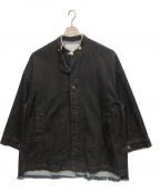 CULLNIクルニ）の古着「Cut-off Band Collar Denim Coat」｜インディゴ×ブラック