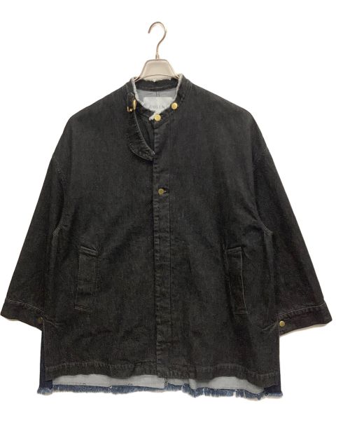 CULLNI（クルニ）CULLNI (クルニ) Cut-off Band Collar Denim Coat インディゴ×ブラック サイズ:2の古着・服飾アイテム