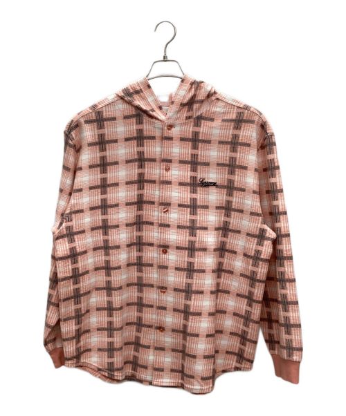 SUPREME（シュプリーム）SUPREME (シュプリーム) Hooded Plaid Knit Shirt ピンク サイズ:Lの古着・服飾アイテム