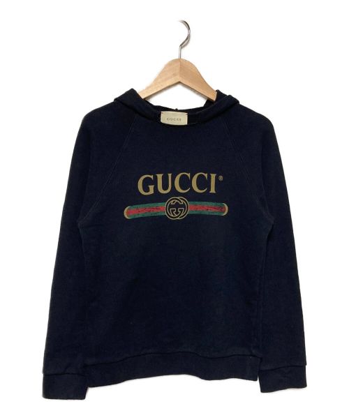 GUCCI（グッチ）GUCCI (グッチ) ブランドロゴプルオーバーパーカー ネイビー サイズ:10の古着・服飾アイテム