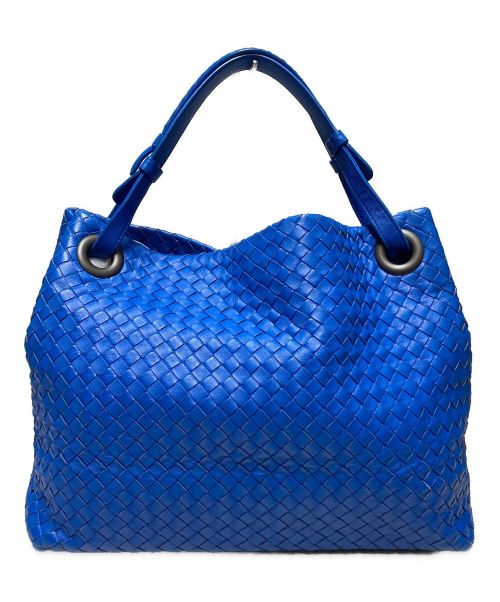 BOTTEGA VENETA（ボッテガベネタ）BOTTEGA VENETA (ボッテガベネタ) イントレチャートレザーハンドバッグ ブルーの古着・服飾アイテム