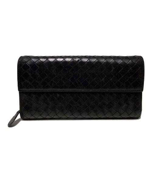 BOTTEGA VENETA（ボッテガベネタ）BOTTEGA VENETA (ボッテガベネタ) イントレチャート レザーロングウォレット ブラックの古着・服飾アイテム