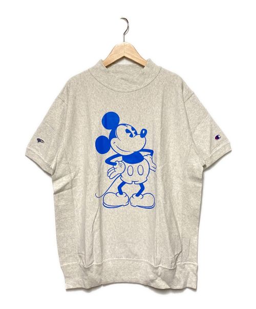 Champion REVERSE WEAVE（チャンピオン リバース ウィーブ）Champion REVERSE WEAVE (チャンピオンリバースウィーブ) BEAMS GOLF (ビームスゴルフ) DISNEY (ディズニー) モックネックミッキープリントTシャツ グレー サイズ:Lの古着・服飾アイテム