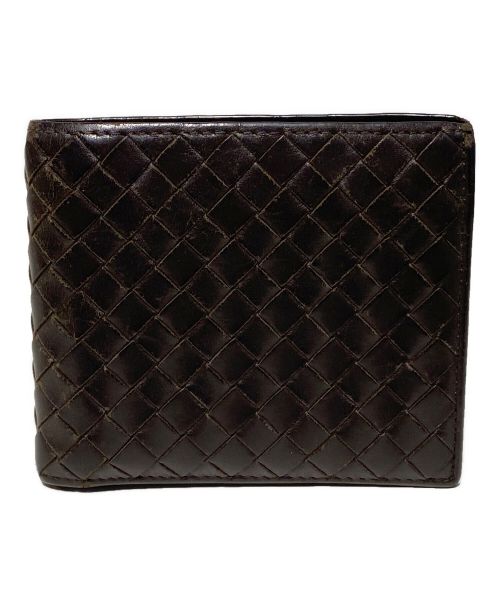 BOTTEGA VENETA（ボッテガベネタ）BOTTEGA VENETA (ボッテガベネタ) イントレチャート レザー2つ折り財布 ブラウンの古着・服飾アイテム