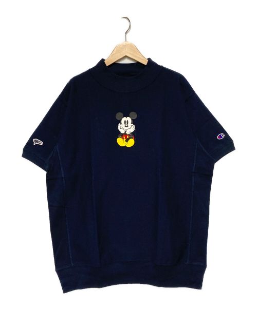 Champion REVERSE WEAVE（チャンピオン リバース ウィーブ）Champion REVERSE WEAVE (チャンピオンリバースウィーブ) BEAMS GOLF (ビームスゴルフ) DISNEY (ディズニー) モックネックミッキープリントTシャツ ダークネイビー サイズ:Lの古着・服飾アイテム