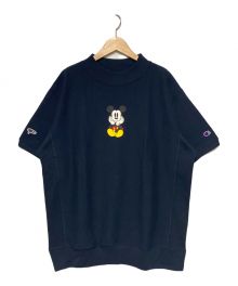 Champion REVERSE WEAVE×BEAMS GOLF×DISNEY（チャンピオン リバース ウィーブ×ビームスゴルフ×ディズニー）の古着「モックネックミッキープリントTシャツ」｜ネイビー