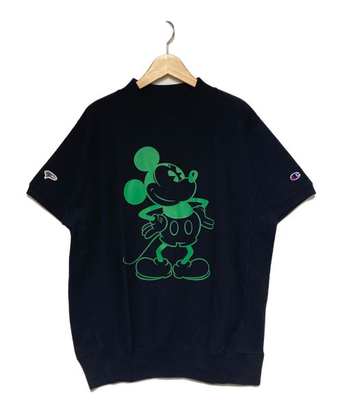 Champion REVERSE WEAVE（チャンピオン リバース ウィーブ）Champion REVERSE WEAVE (チャンピオンリバースウィーブ) BEAMS GOLF (ビームスゴルフ) DISNEY (ディズニー) モックネックミッキープリントTシャツ ブラック サイズ:Mの古着・服飾アイテム