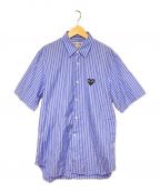 PLAY COMME des GARCONSプレイ コムデギャルソン）の古着「STRIPED S/S SHIRT BLACK HEART」｜ブルー