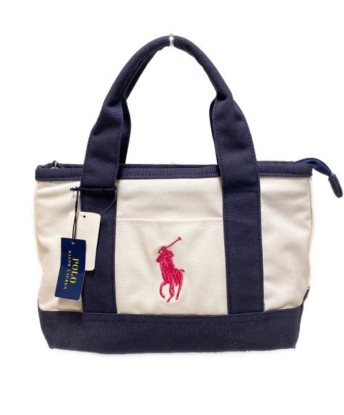 POLO RALPH LAUREN（ポロ・ラルフローレン）POLO RALPH LAUREN (ポロ・ラルフローレン) スモールトートバッグ ホワイト×ネイビー サイズ:SM 未使用品の古着・服飾アイテム