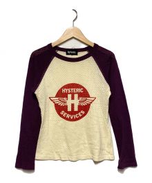 Hysteric Glamour（ヒステリックグラマー）の古着「メッシュラグランスリーブカットソー」｜ベージュ×パープル