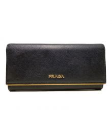 PRADA（プラダ）の古着「レザーロングウォレット / サフィアーノメタル」｜ブラック