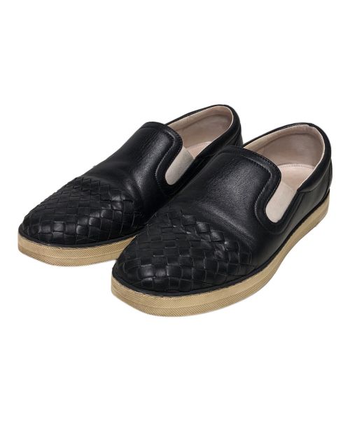 BOTTEGA VENETA（ボッテガベネタ）BOTTEGA VENETA (ボッテガベネタ) イントレチャートレザースリッポン ブラック サイズ:39の古着・服飾アイテム