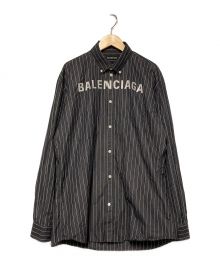 BALENCIAGA（バレンシアガ）の古着「ブランドロゴストライプBDシャツ」｜ネイビー