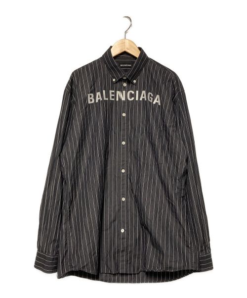 BALENCIAGA（バレンシアガ）BALENCIAGA (バレンシアガ) ブランドロゴストライプBDシャツ ネイビー サイズ:37の古着・服飾アイテム