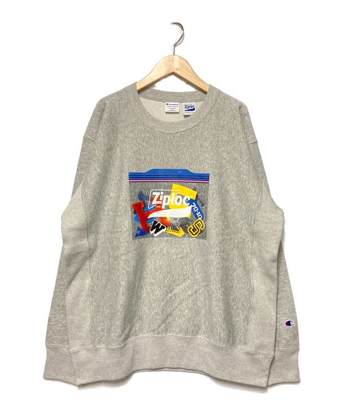 Champion REVERSE WEAVE（チャンピオン リバース ウィーブ）Champion REVERSE WEAVE (チャンピオン リバース ウィーブ) BEAMS (ビームス) Ziploc(R) ロゴリバースウィーブクルーネックスウェット グレー サイズ:XLの古着・服飾アイテム