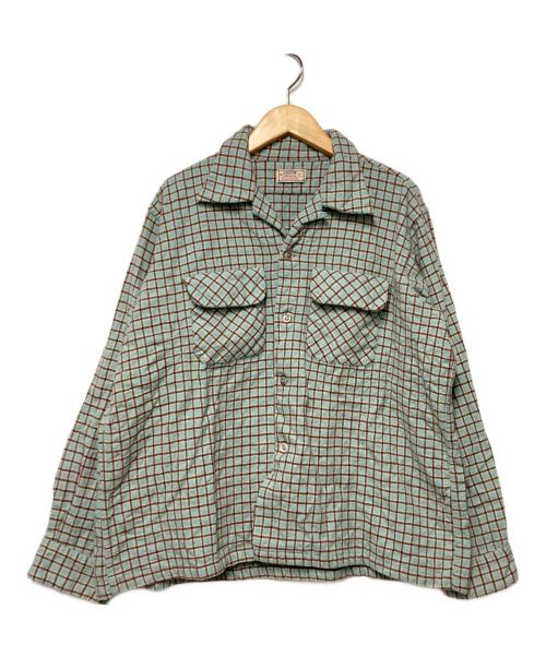 ARROW（アロー）ARROW (アロー) 50~60’s オープンカラーチェックネルシャツ  スカイブルー サイズ:L(17-171/2)の古着・服飾アイテム