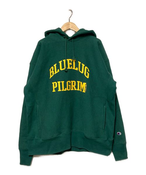 Champion REVERSE WEAVE（チャンピオン リバース ウィーブ）Champion REVERSE WEAVE Pilgrim Surf+Supply (ピルグリム サーフサプライ) BEAMS (ビームス) Print Hoodie / リバースウィーブプルオーバーパーカー グリーン サイズ:Lの古着・服飾アイテム