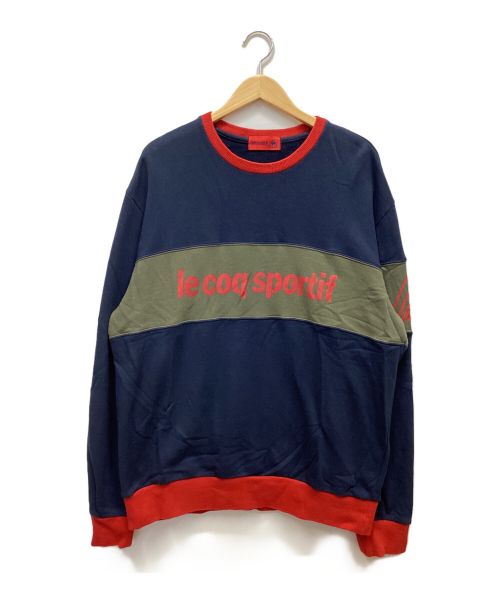 BEAMS T（ビームスティー）BEAMS T (ビームスティー) le coq sportif (ルコックスポルティフ) スウェット ネイビー×カーキ サイズ:Lの古着・服飾アイテム