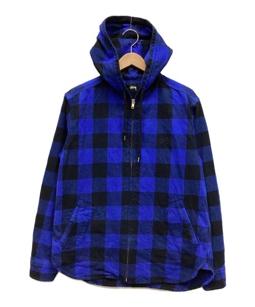 stussy（ステューシー）stussy (ステューシー) フーデッドジャケット ブルー×ブラック サイズ:Lの古着・服飾アイテム