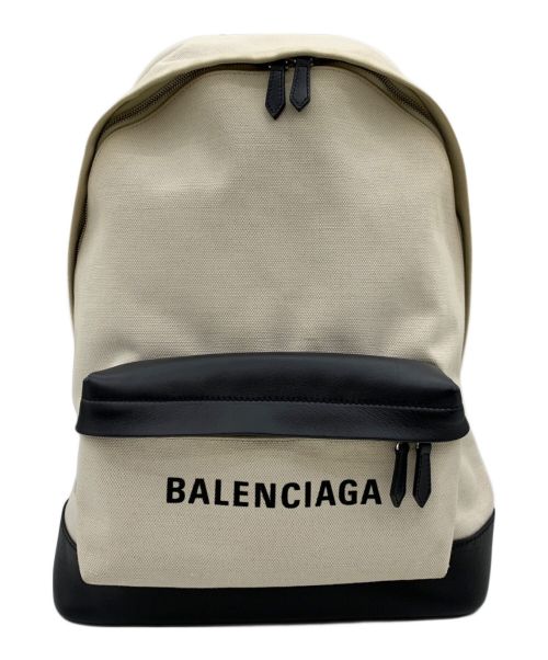 BALENCIAGA（バレンシアガ）BALENCIAGA (バレンシアガ) ロゴ キャンバス リュックサック アイボリー×ブラックの古着・服飾アイテム