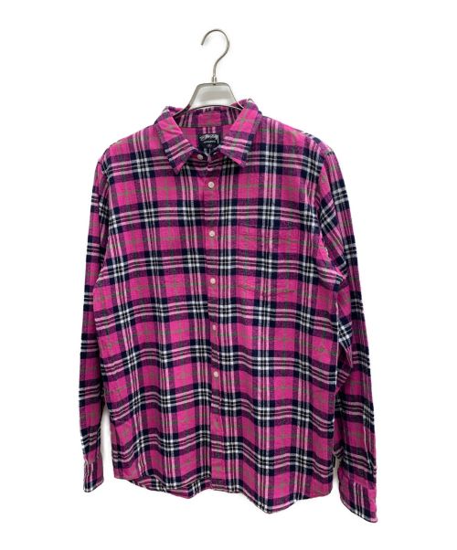 stussy（ステューシー）stussy (ステューシー) チェックネルシャツ ピンク×ブラック サイズ:XLの古着・服飾アイテム