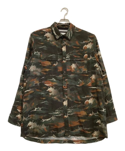 WHITE MOUNTAINEERING（ホワイトマウンテ二アニング）WHITE MOUNTAINEERING (ホワイトマウンテ二アニング) WAVE CAMO W COLLAR WIDE SHIRT グリーン×ブラウン サイズ:2の古着・服飾アイテム