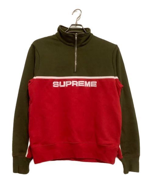 SUPREME（シュプリーム）SUPREME (シュプリーム) 2-Tone Half Zip Sweatshirt カーキ×レッド サイズ:Mの古着・服飾アイテム