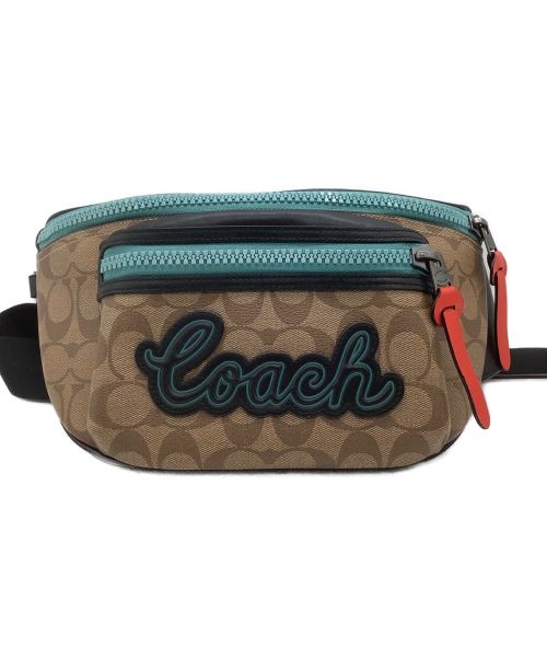 COACH（コーチ）COACH (コーチ) ウエストバッグ シグネチャー ベージュ×ブルーの古着・服飾アイテム