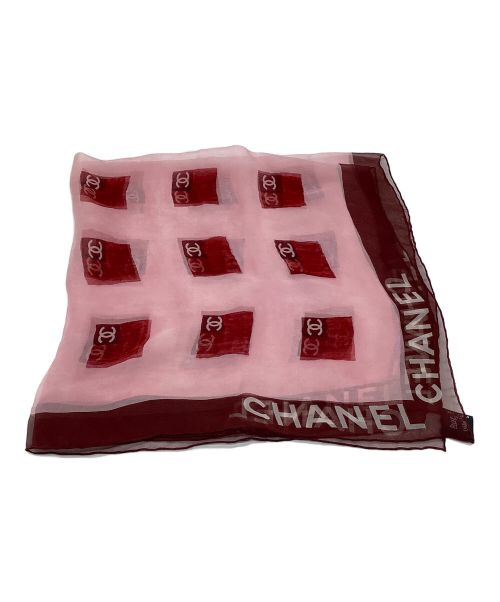 CHANEL（シャネル）CHANEL (シャネル) シフォンスカーフ ココマーク キューブ ピンク×レッドの古着・服飾アイテム