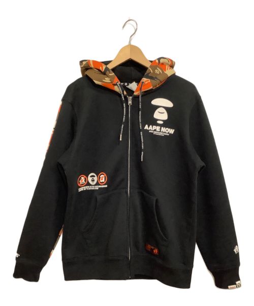 Aape BY A BATHING APE（エーエイプ バイ アベイシングエイプ）Aape BY A BATHING APE (エーエイプ バイ アベイシングエイプ) AAPE NOW ジップアップフーディ ブラック×オレンジ サイズ:SIZE Lの古着・服飾アイテム