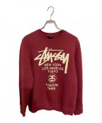 stussyステューシー）の古着「WORLD TOUR スウェットシャツ」｜レッド