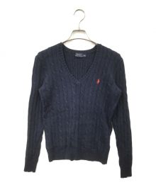 POLO RALPH LAUREN（ポロ・ラルフローレン）の古着「ケーブルニット コットン Vネックセーター」｜ネイビー