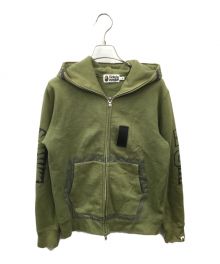 A BATHING APE（アベイシングエイプ）の古着「MILITARY SHARK FULL ZIP HOODIE」｜グリーン