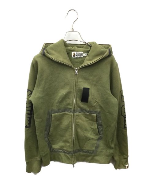 A BATHING APE（アベイシングエイプ）A BATHING APE (アベイシングエイプ) MILITARY SHARK FULL ZIP HOODIE グリーン サイズ:Mの古着・服飾アイテム