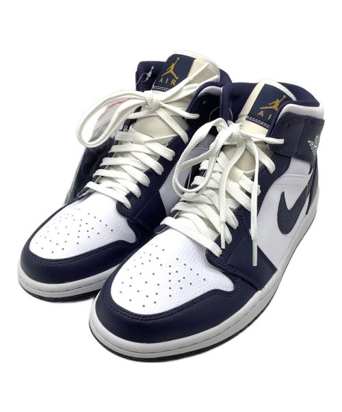 NIKE（ナイキ）NIKE (ナイキ) Air Jordan 1 Mid White Metallic Gold Obsidian ネイビー×ホワイト サイズ:27.5 未使用品の古着・服飾アイテム